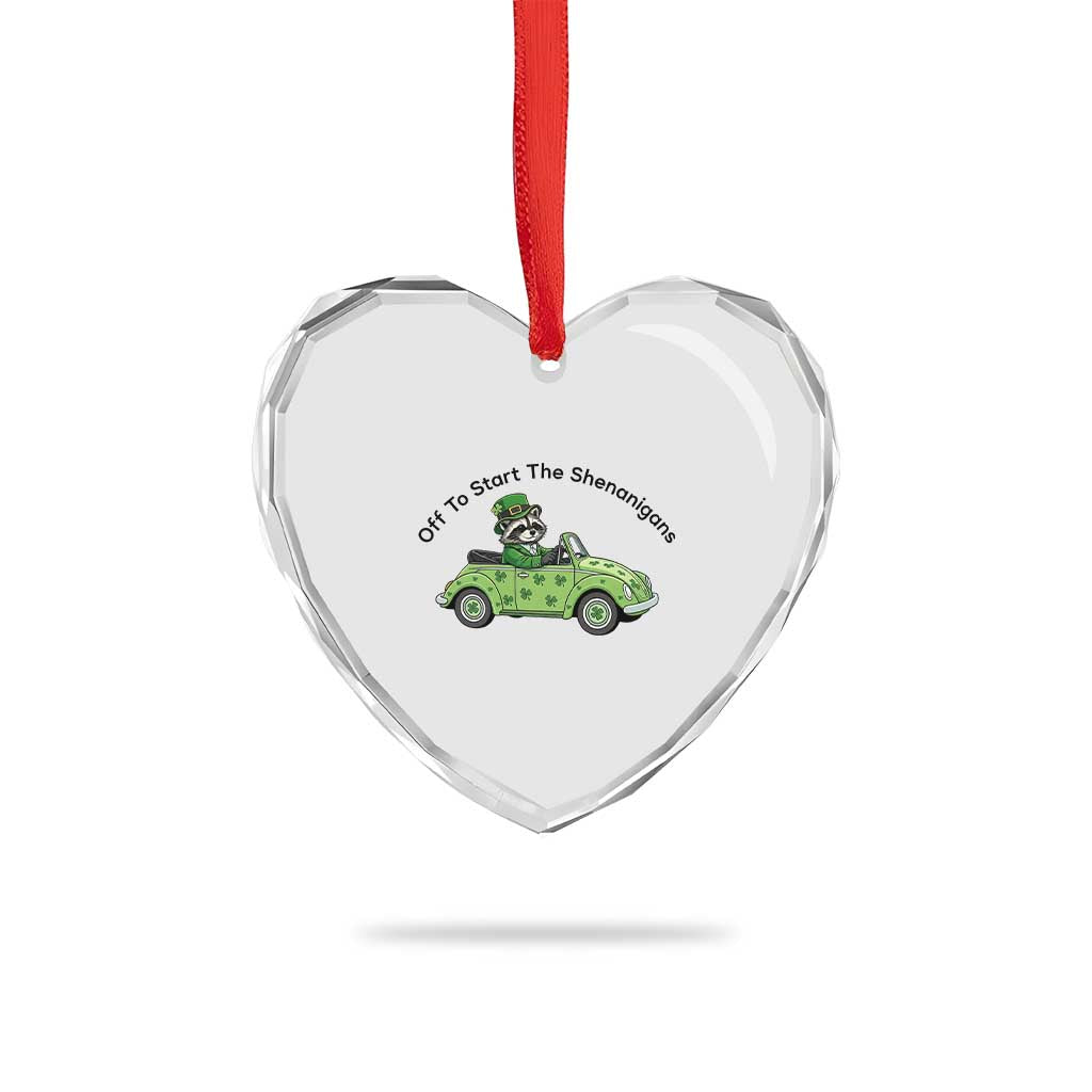 Off To Start The Shenanigans Heart Crystal Glass Ornament Funny Irish Raccoon TS12 Print Your Wear