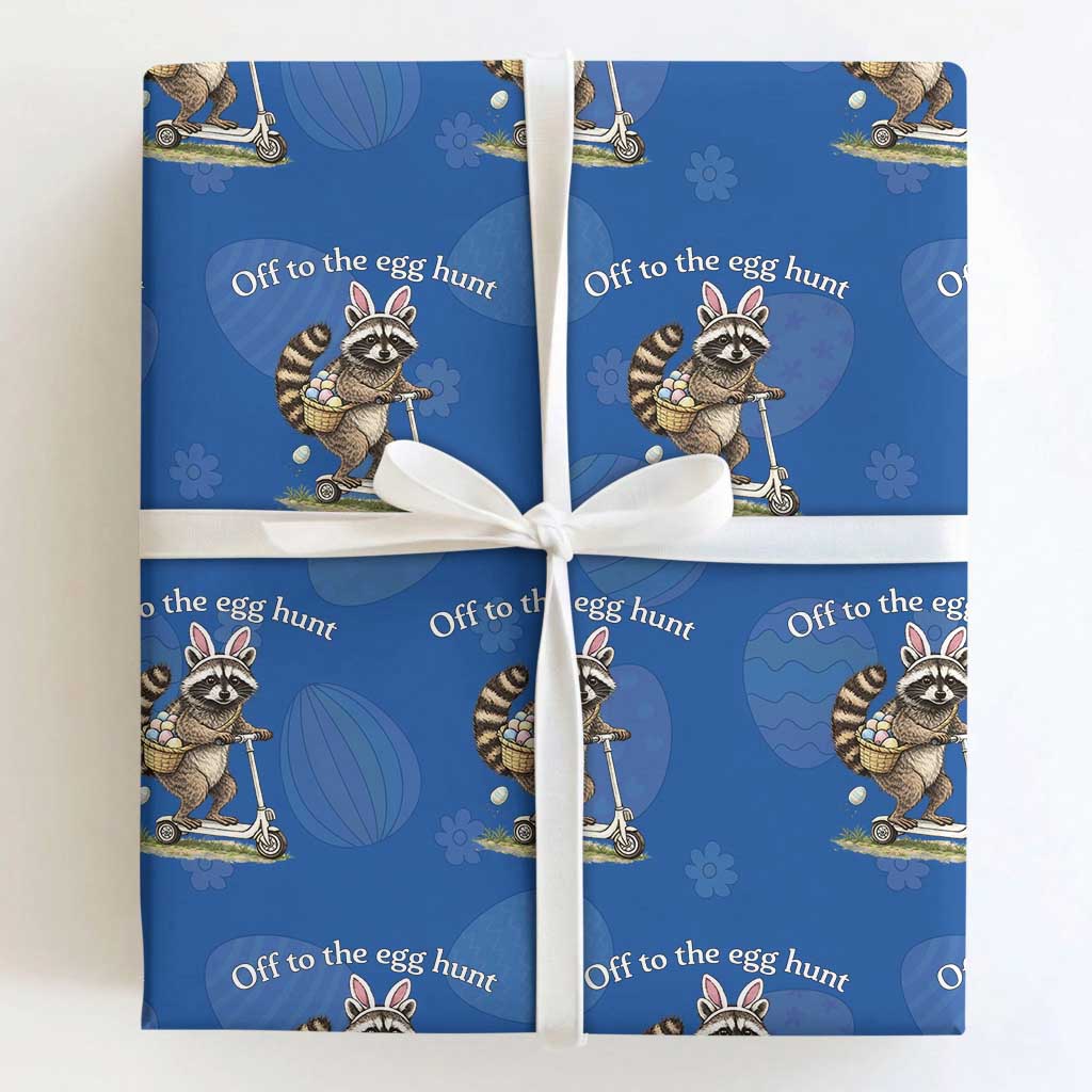 Off To The Egg Hunt Wrapping Paper Roll Funny Easter Raccoon TS14 Royal Blue Print Your Wear