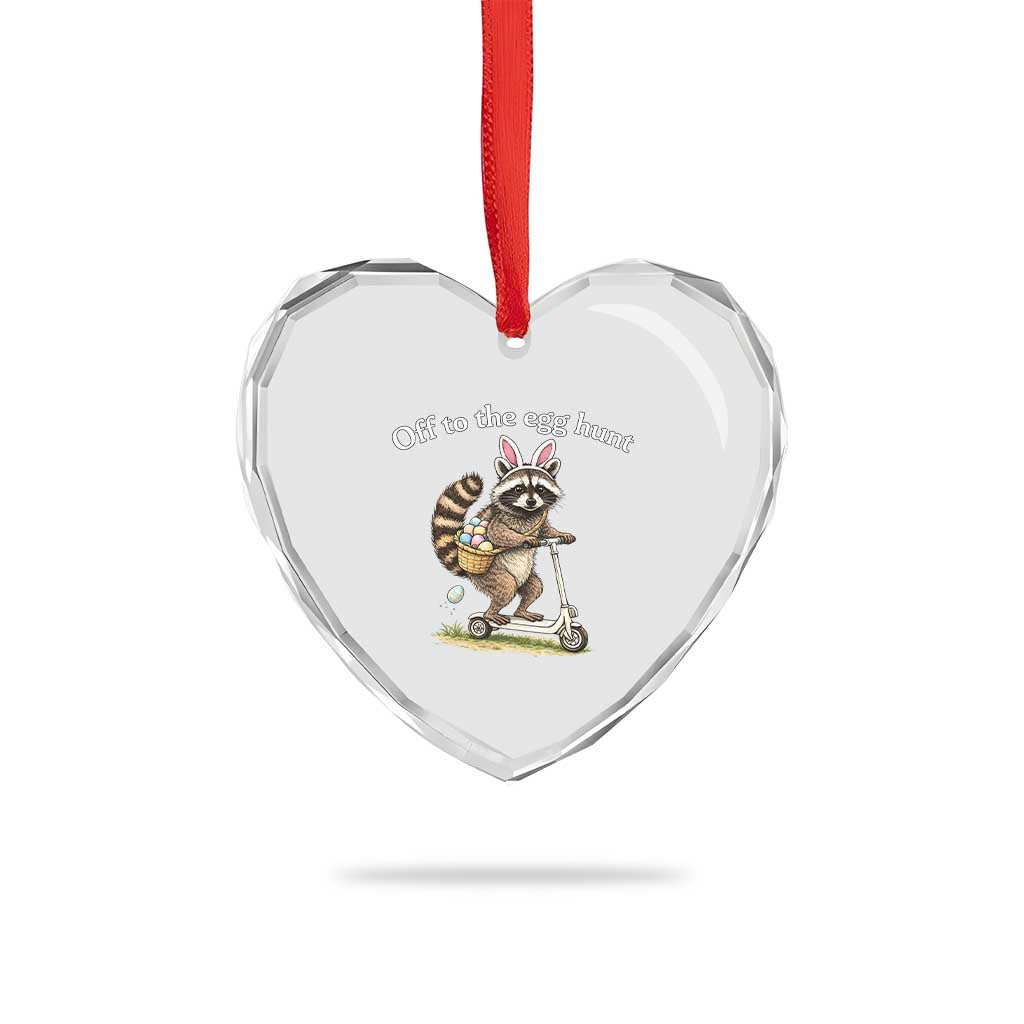 Off To The Egg Hunt Heart Crystal Glass Ornament Funny Easter Raccoon TS14 Print Your Wear