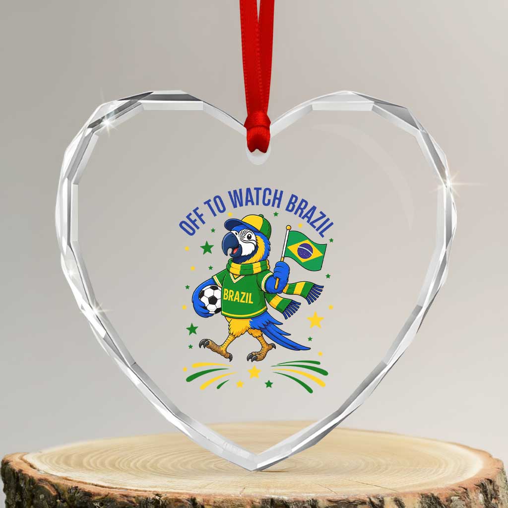 Off To Watch Brazil Heart Crystal Glass Ornament Funny Tropical Bird Soccer Fan