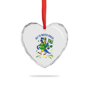 Off To Watch Brazil Heart Crystal Glass Ornament Funny Tropical Bird Soccer Fan