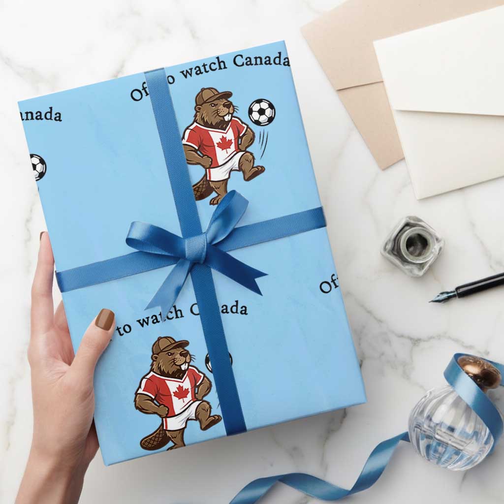 Off to Watch Canada Wrapping Paper Roll Patriotic Canadian Beaver Football Fan Gift