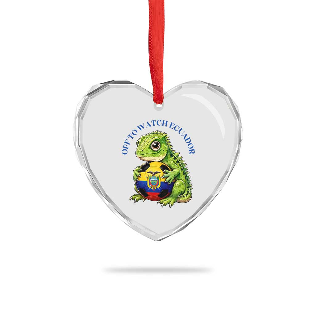 Off To Watch Ecuador Heart Crystal Glass Ornament Funny Ecuador Iguana Soccer Fan Gift