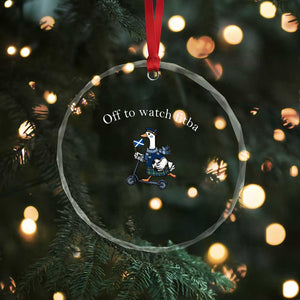 Off To Watch Fitba Crystal Glass Ornament Funny Scottish Goose Riding Scooter Football Fan