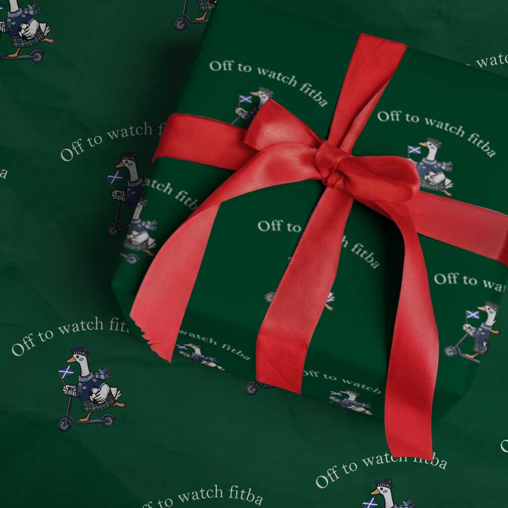 Off To Watch Fitba Wrapping Paper Roll Funny Scottish Goose Riding Scooter Football Fan