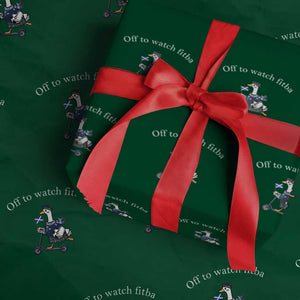 Off To Watch Fitba Wrapping Paper Roll Funny Scottish Goose Riding Scooter Football Fan