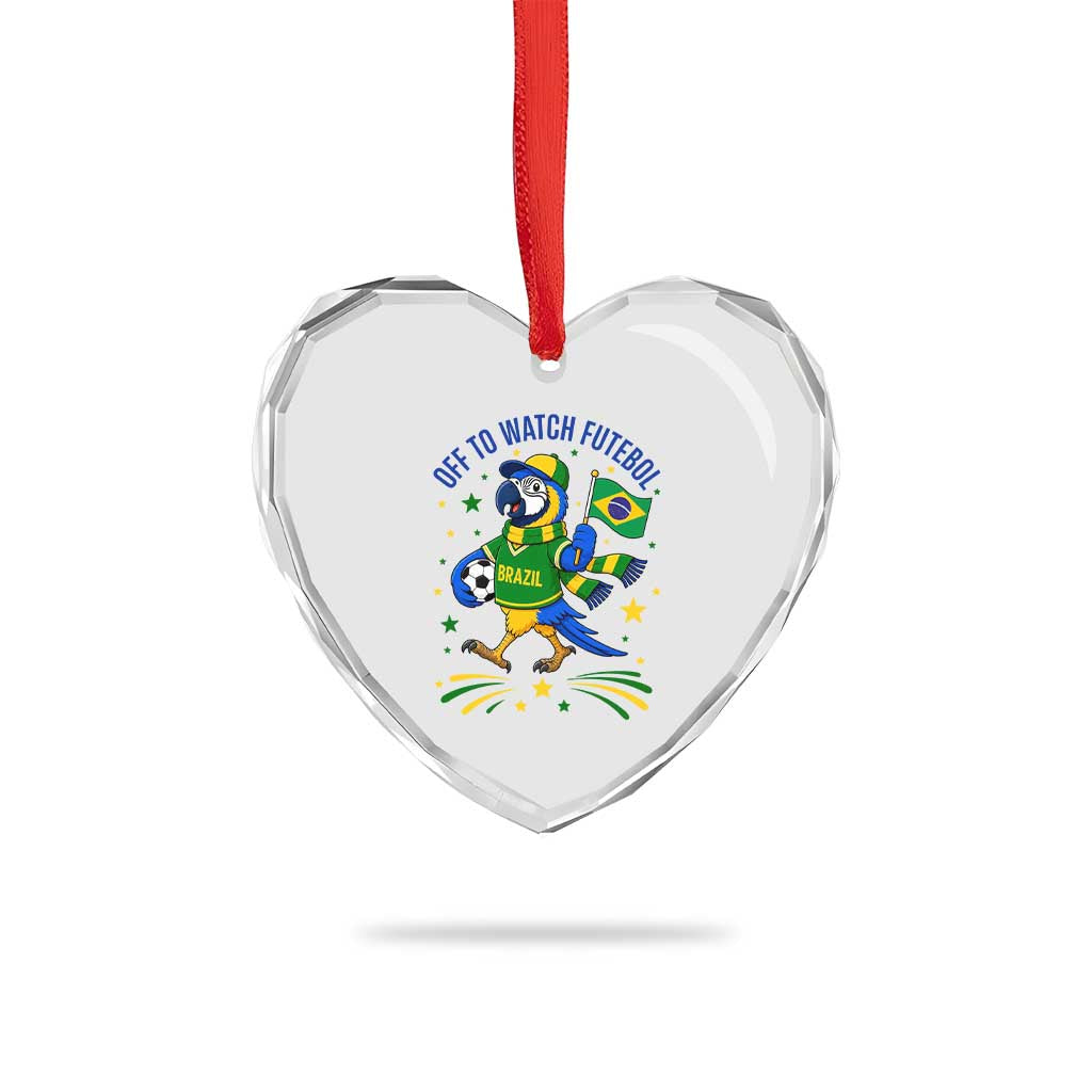 Off To Watch Futebol Heart Crystal Glass Ornament Funny Brazil Macaw Soccer Fan