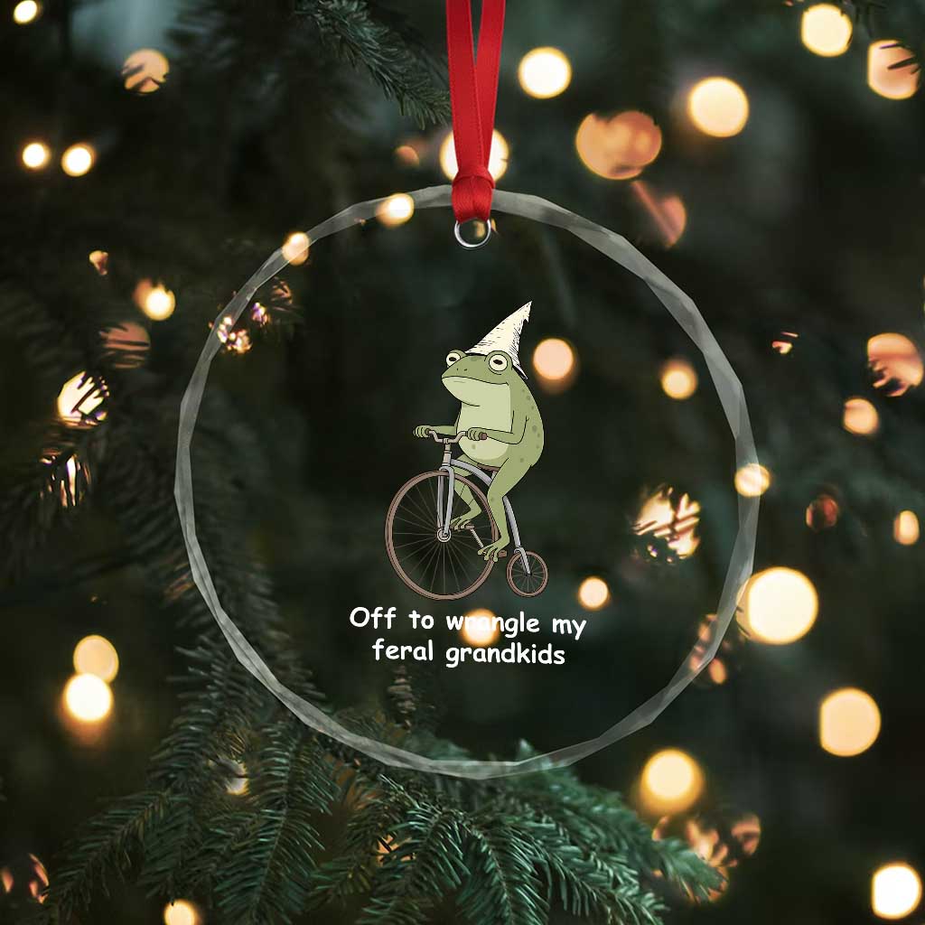 Off To Wrangle My Feral Grandkids Funny Grandparents Frog Crystal Glass Ornament TS11 Print Your Wear