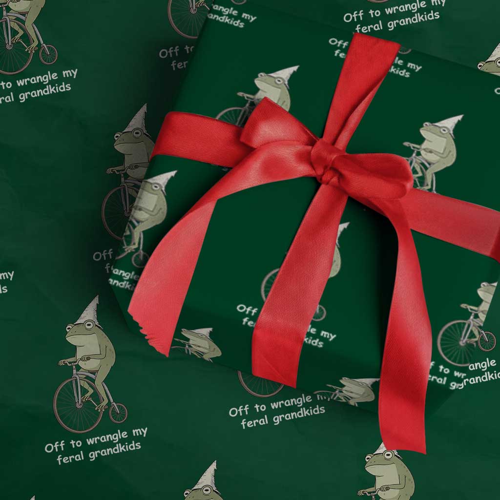Off To Wrangle My Feral Grandkids Funny Grandparents Frog Wrapping Paper Roll TS11 Green Print Your Wear