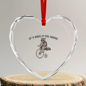 Off To Wranglin My Feral Grandkids Heart Crystal Glass Ornament Funny Raccoon Grandpa Father's Day Gift