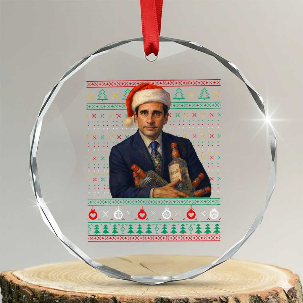 Office Christmas Movie Crystal Glass Ornament Funny Retro 90s Movie Ugly Xmas TS10 Transparent Glass 3'' Circle Print Your Wear