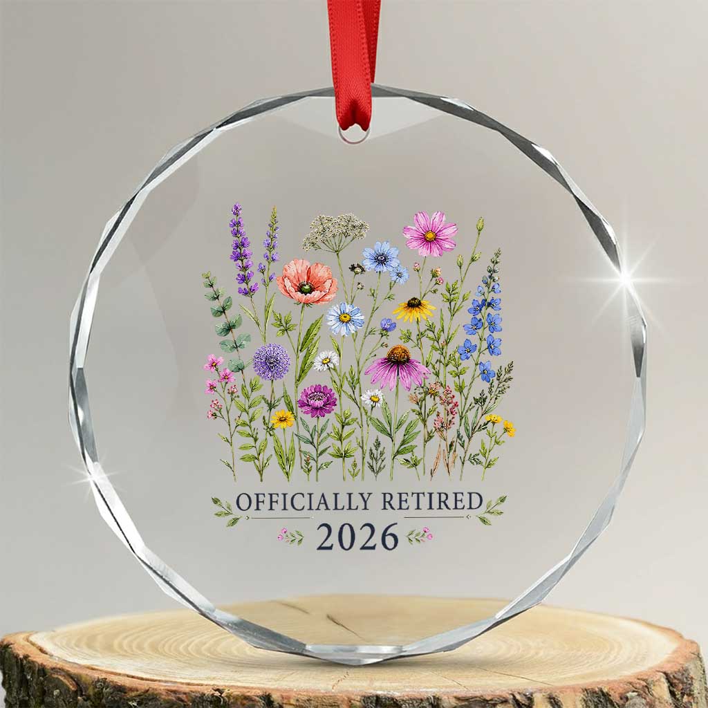 Officially Retired 2026 Wildflowers Botanical Floral Graphic Crystal Glass Ornament TS10 Transparent Glass 3'' Circle Print Your Wear