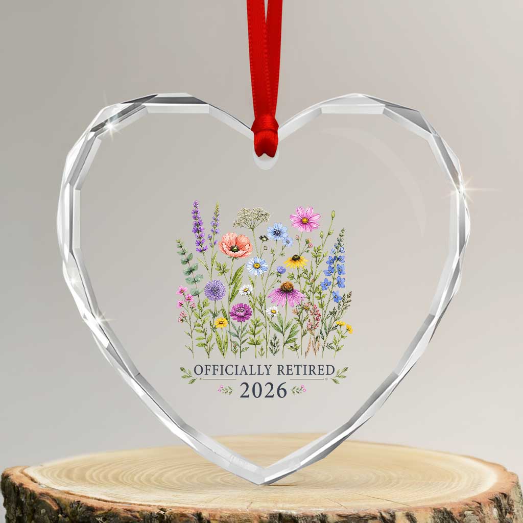 Officially Retired 2026 Wildflowers Botanical Floral Graphic Heart Crystal Glass Ornament