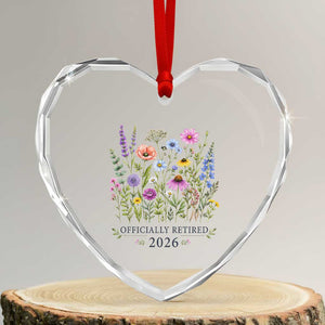 Officially Retired 2026 Wildflowers Botanical Floral Graphic Heart Crystal Glass Ornament