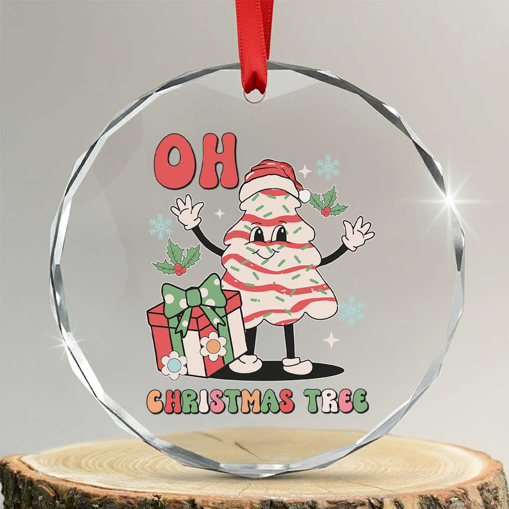 Oh Christmas Tree Retro Groovy Crystal Glass Ornament TS02 Transparent Glass 3'' Circle Print Your Wear