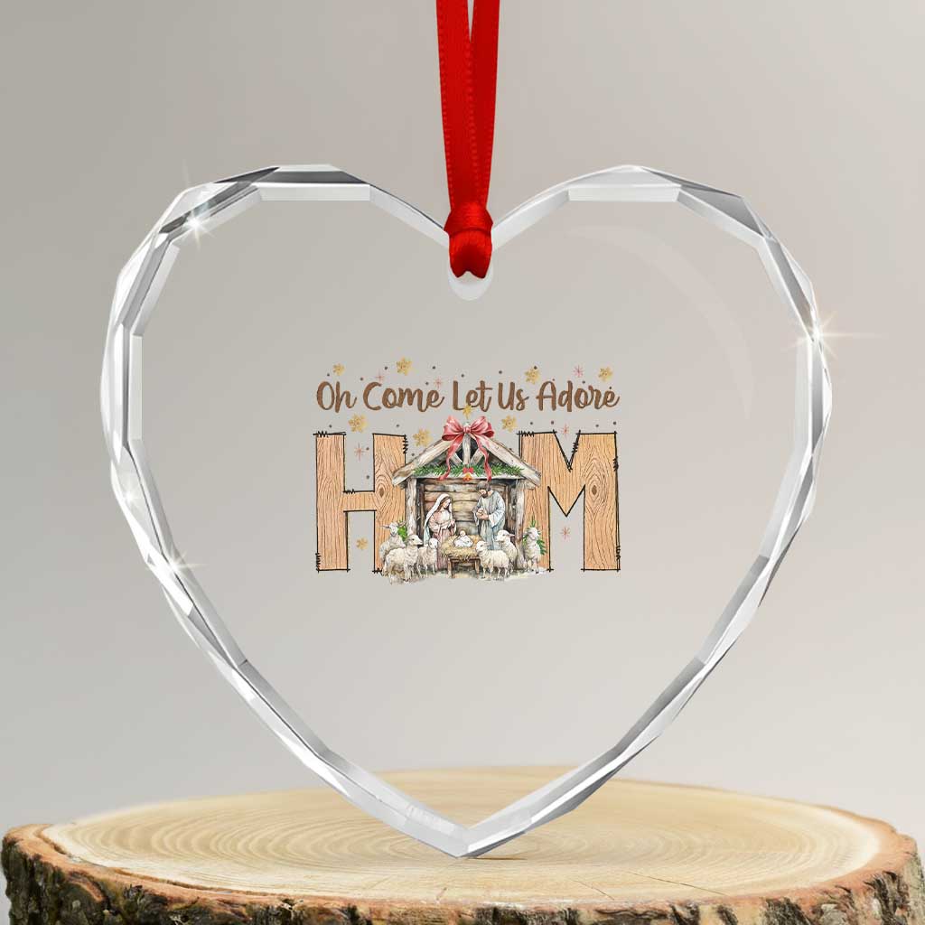 Oh Come Let Us Adore Him Heart Crystal Glass Ornament Christian Christmas Nativity Scene TS11 Transparent Glass 3'' Heart Print Your Wear