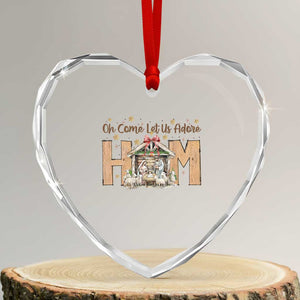 Oh Come Let Us Adore Him Heart Crystal Glass Ornament Christian Christmas Nativity Scene TS11 Transparent Glass 3'' Heart Print Your Wear