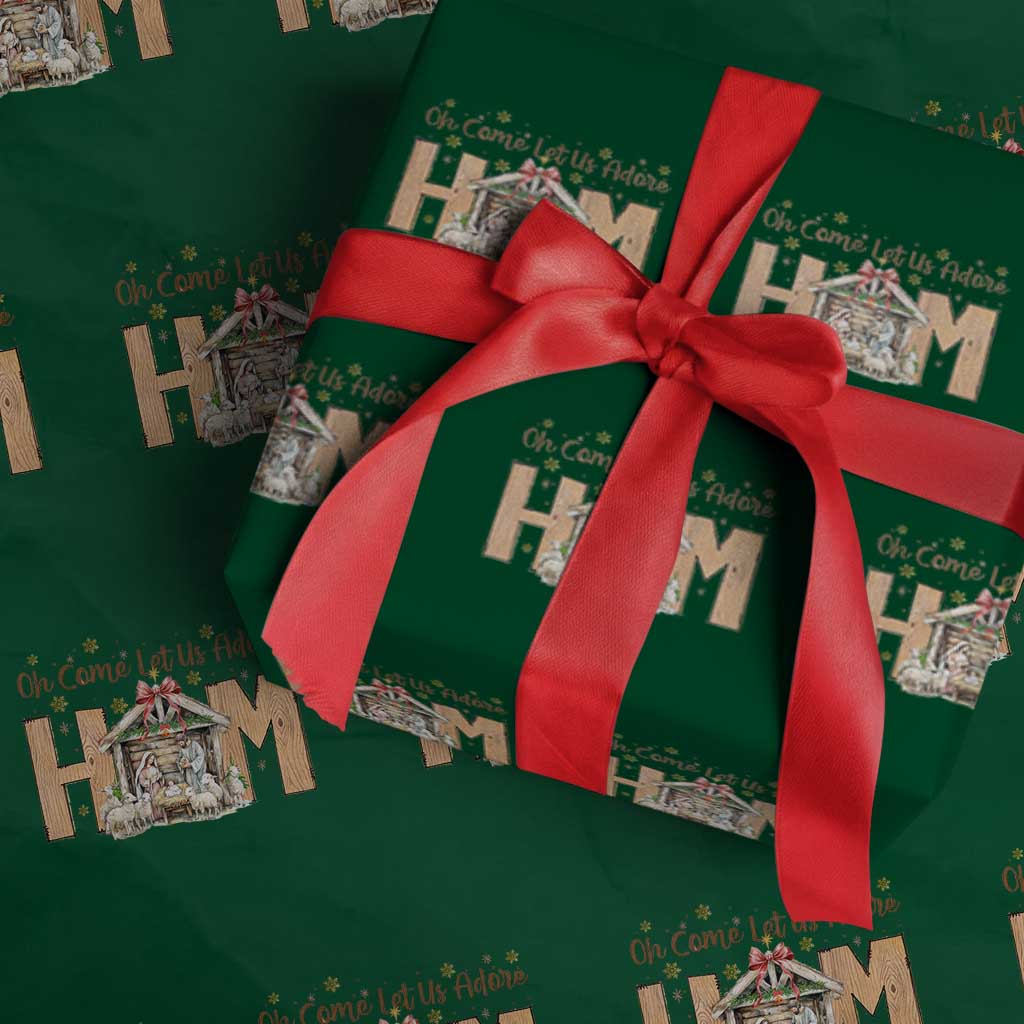Oh Come Let Us Adore Him Wrapping Paper Roll Christian Christmas Nativity Scene TS11 Green Print Your Wear