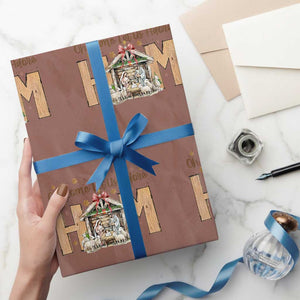Oh Come Let Us Adore Him Wrapping Paper Roll Christian Christmas Nativity Scene TS11 Mocha Print Your Wear