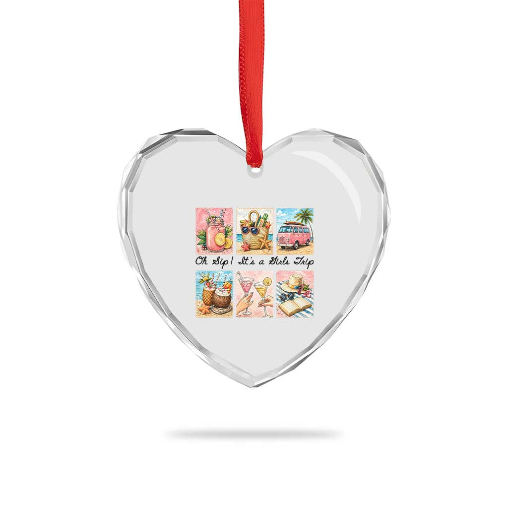 Oh Sip It Is A Girls Trip Heart Crystal Glass Ornament Beach Trip Best Friends Gift