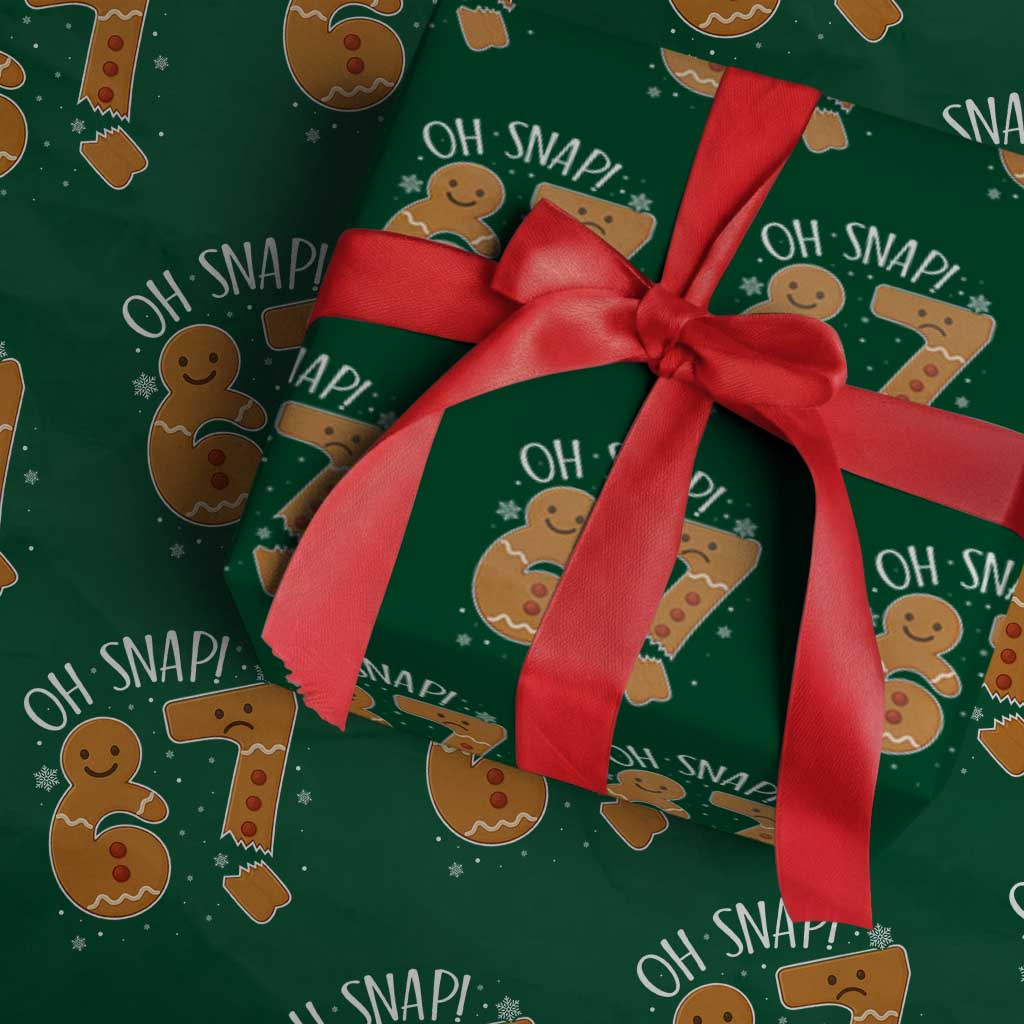 Oh Snap 67 Gingerbread Meme Wrapping Paper Roll Broken Cookie Six Seven Holiday Gag Christmas Vibes - Print Your Wear