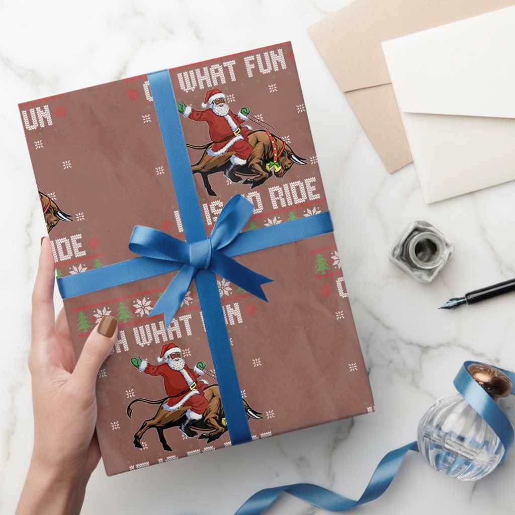 Oh What Fun It Is To Ride Wrapping Paper Roll Black Santa Bull Rider Ugly Christmas Gift TS12 Mocha Print Your Wear