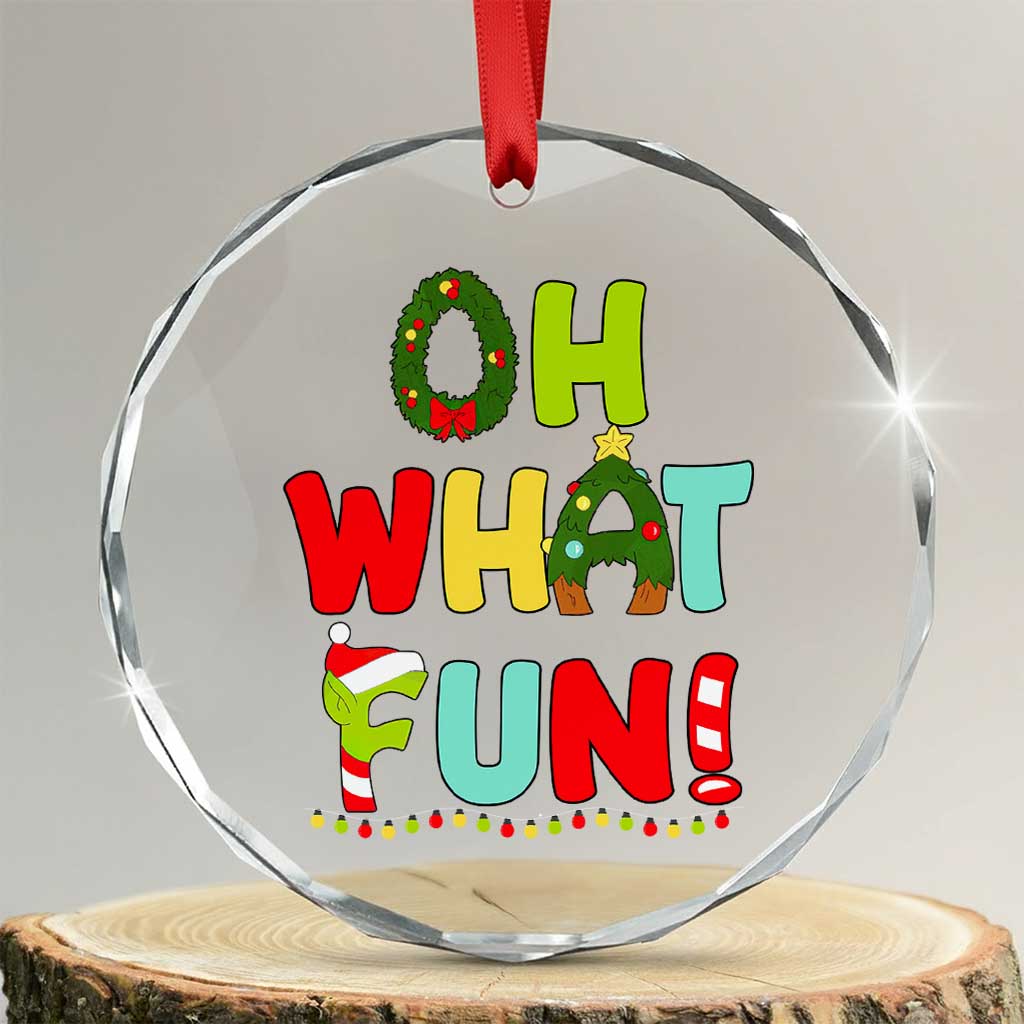 Oh What Fun Xmas Candy Cane Crystal Glass Ornament TS09 Transparent Glass 3'' Circle Print Your Wear