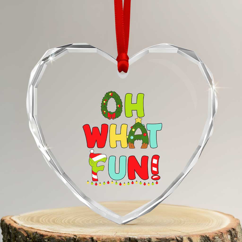 Oh What Fun Xmas Candy Cane Heart Crystal Glass Ornament TS09 Transparent Glass 3'' Heart Print Your Wear