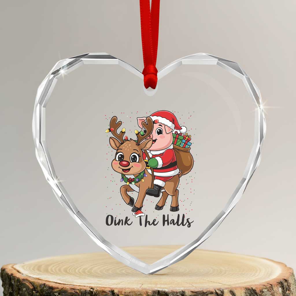 Oink The Halls Heart Crystal Glass Ornament Pig Christmas Farm Life Gift TS12 Transparent Glass 3'' Heart Print Your Wear