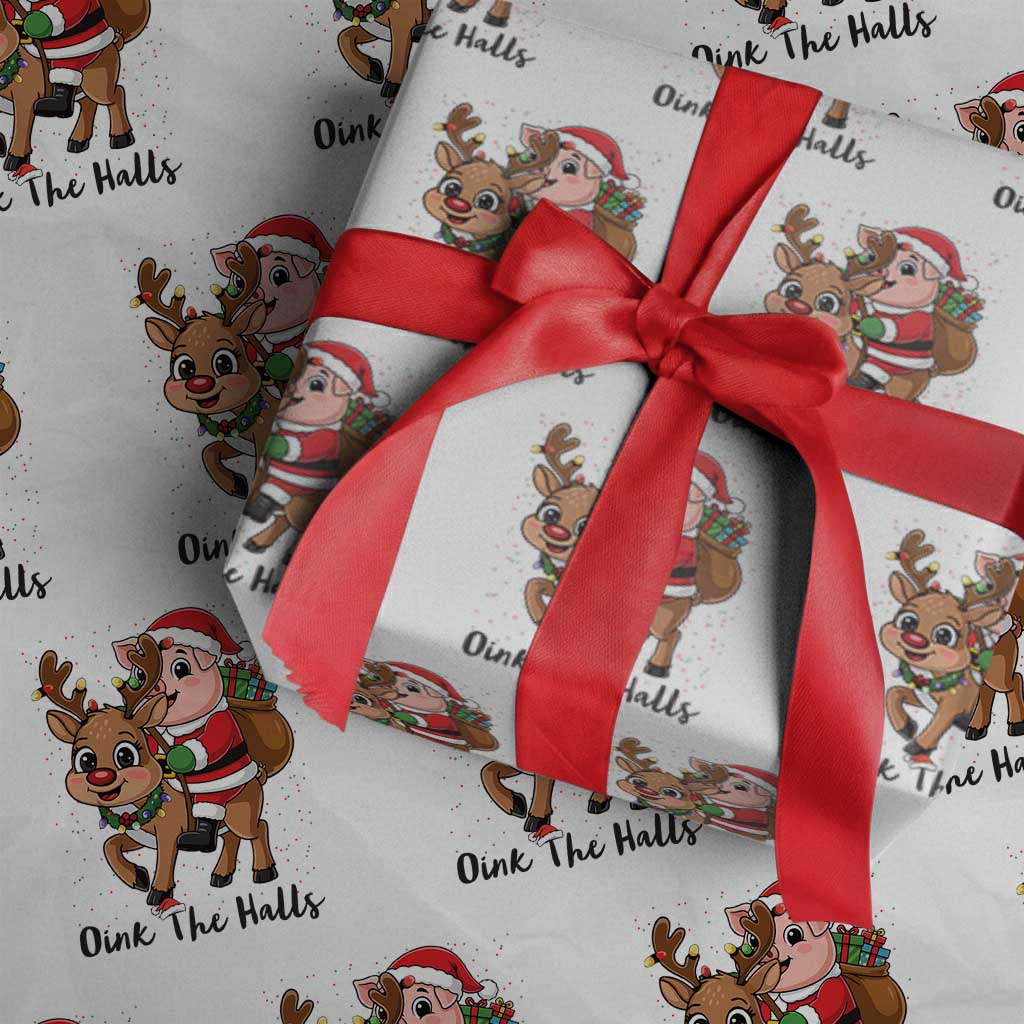Oink The Halls Wrapping Paper Roll Pig Christmas Farm Life Gift TS12 White Print Your Wear