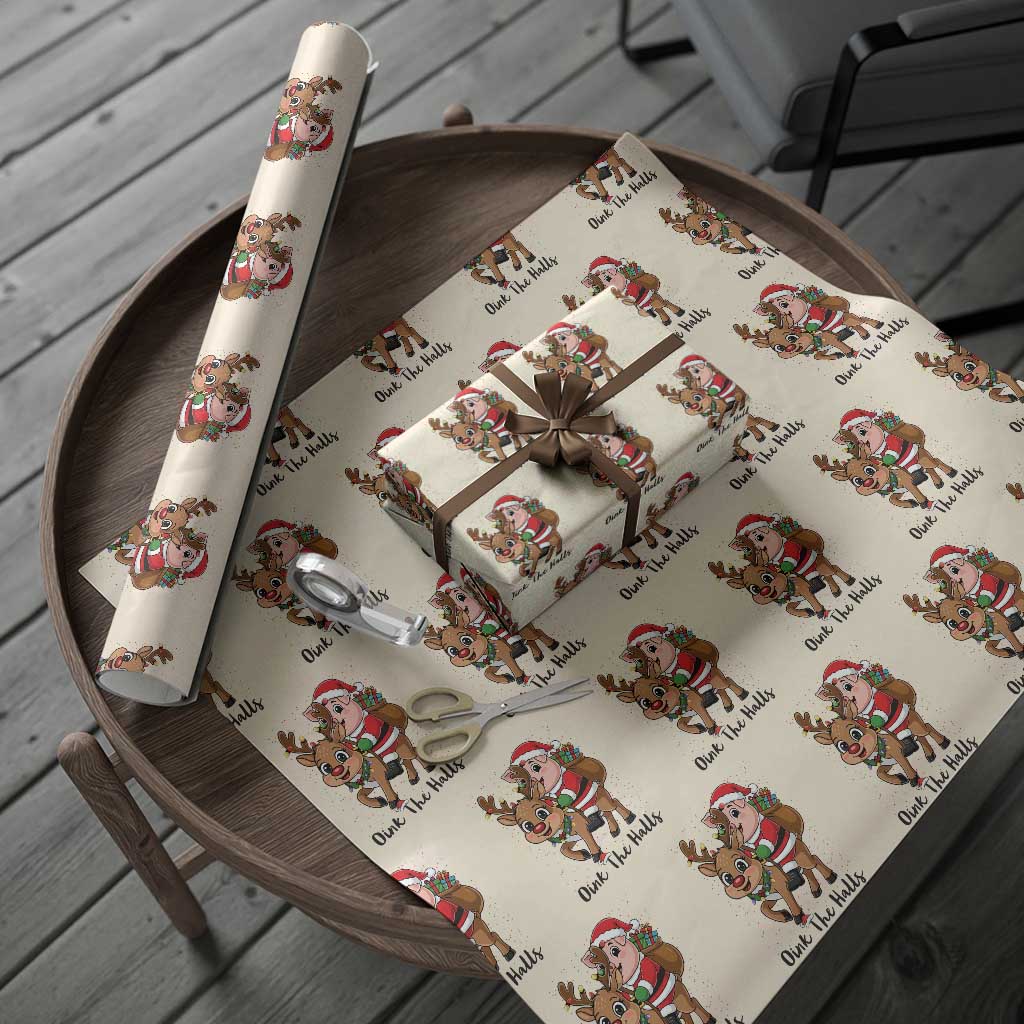 Oink The Halls Wrapping Paper Roll Pig Christmas Farm Life Gift TS12 Beige Print Your Wear