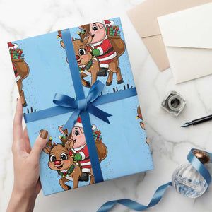 Oink The Halls Wrapping Paper Roll Pig Christmas Farm Life Gift TS12 Light Blue Print Your Wear