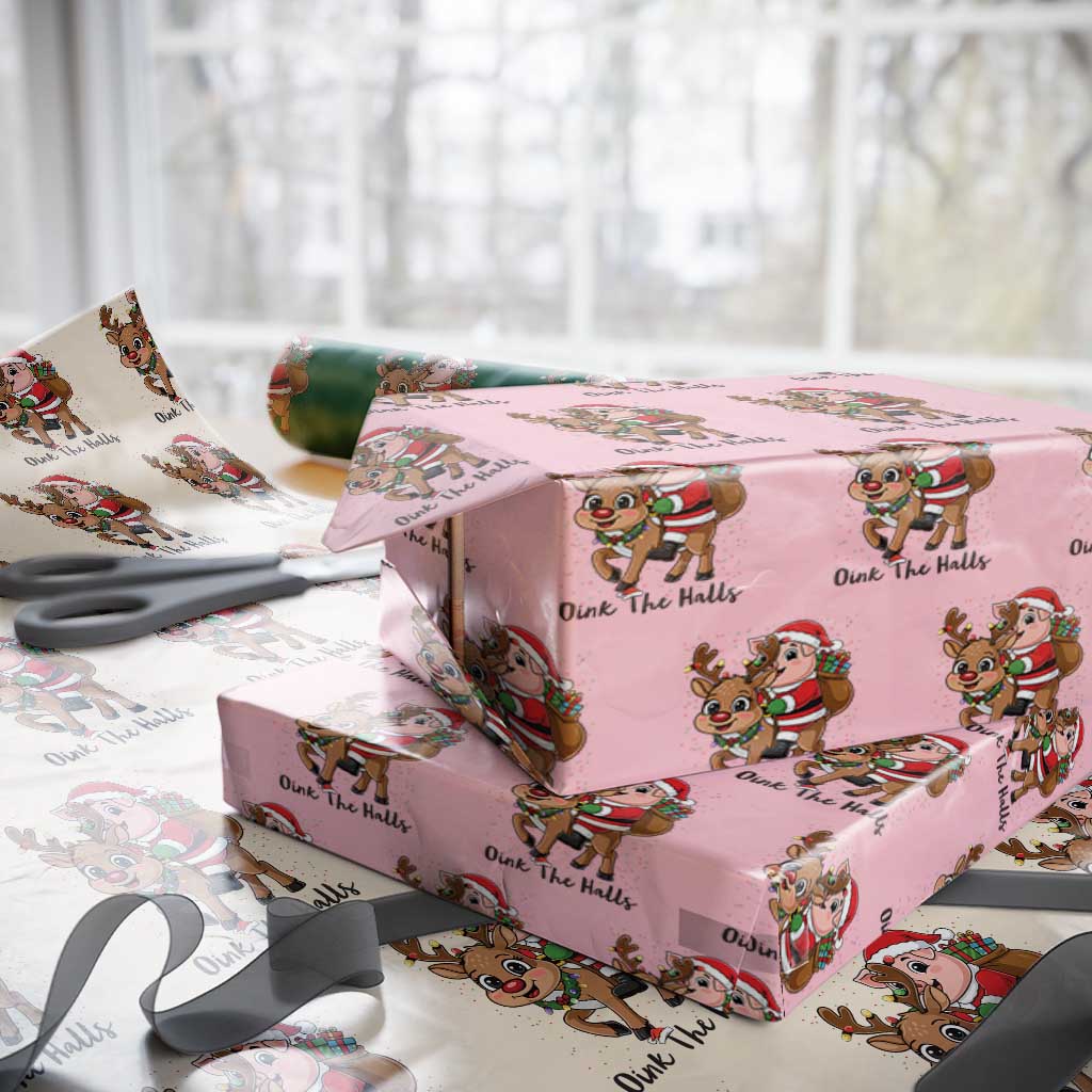 Oink The Halls Wrapping Paper Roll Pig Christmas Farm Life Gift TS12 Light Pink Print Your Wear