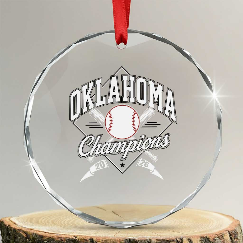 Oklahoma Champions 2026 Crystal Glass Ornament Baseball Pennant Flag Graphic TS11 Transparent Glass 3'' Circle Print Your Wear