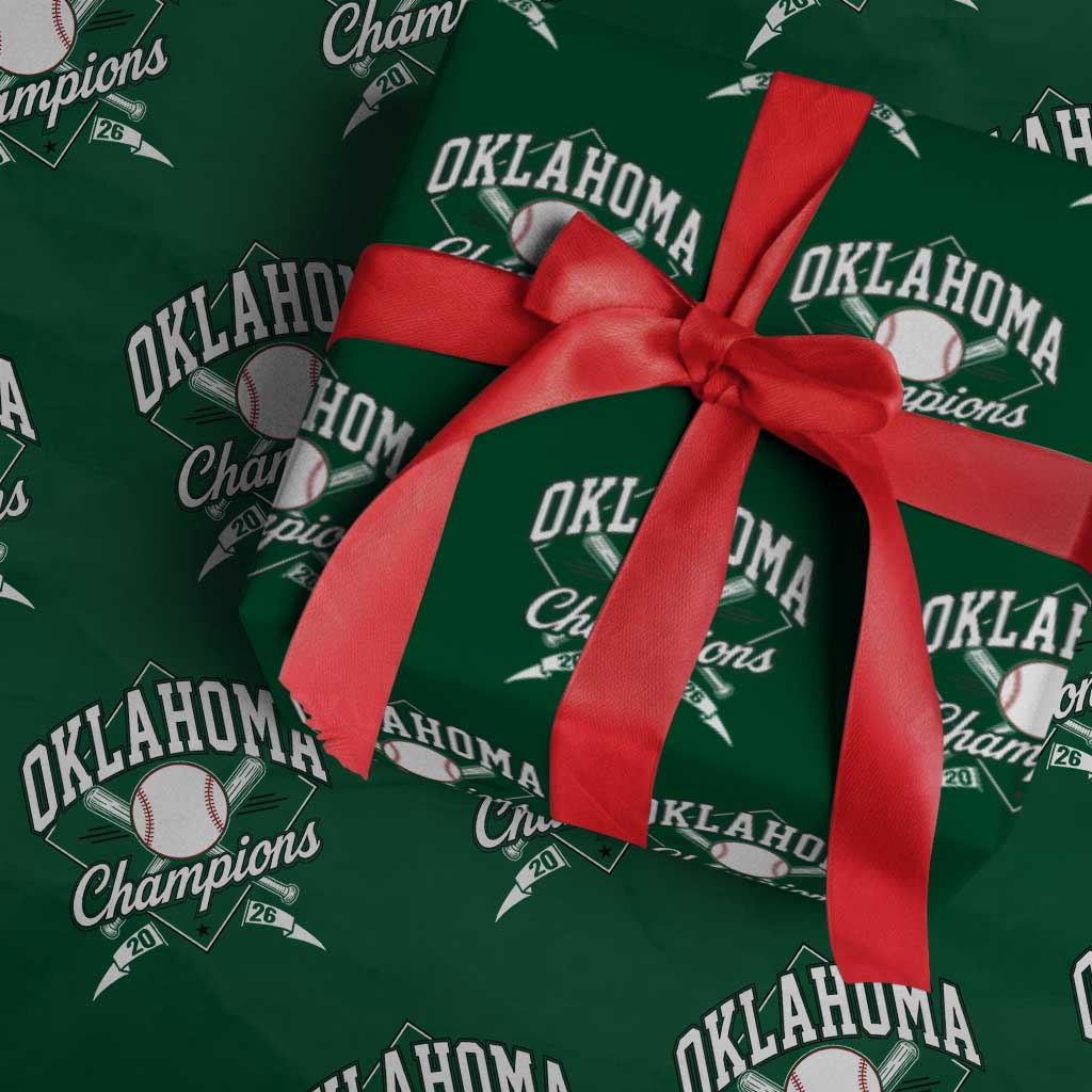 Oklahoma Champions 2026 Wrapping Paper Roll Baseball Pennant Flag Graphic TS11 Green Print Your Wear
