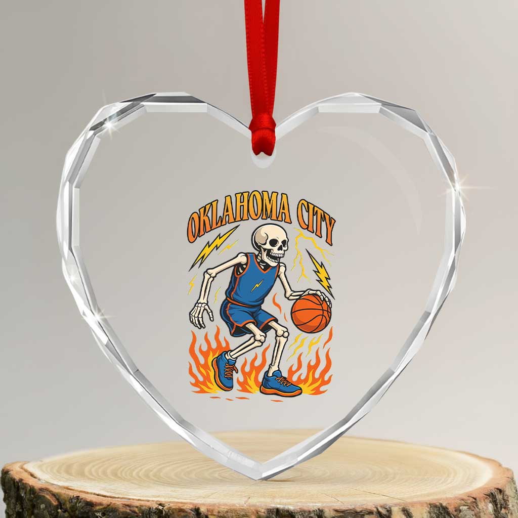 Oklahoma City Basketball Skeleton Heart Crystal Glass Ornament OKC Hoops Fan Life Sport Lover TS02 Transparent Glass 3'' Heart Print Your Wear