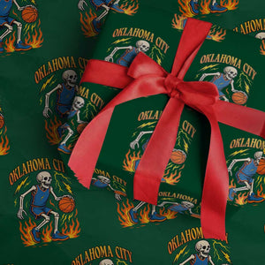 Oklahoma City Basketball Skeleton Wrapping Paper Roll OKC Hoops Fan Life Sport Lover TS02 Green Print Your Wear