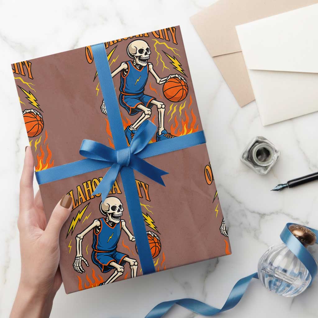 Oklahoma City Basketball Skeleton Wrapping Paper Roll OKC Hoops Fan Life Sport Lover TS02 Mocha Print Your Wear