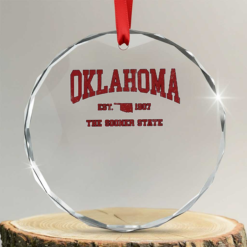 Oklahoma The Sooner State Sports Throwback Design Jersey Style Crystal Glass Ornament TS11 Transparent Glass 3'' Circle Print Your Wear