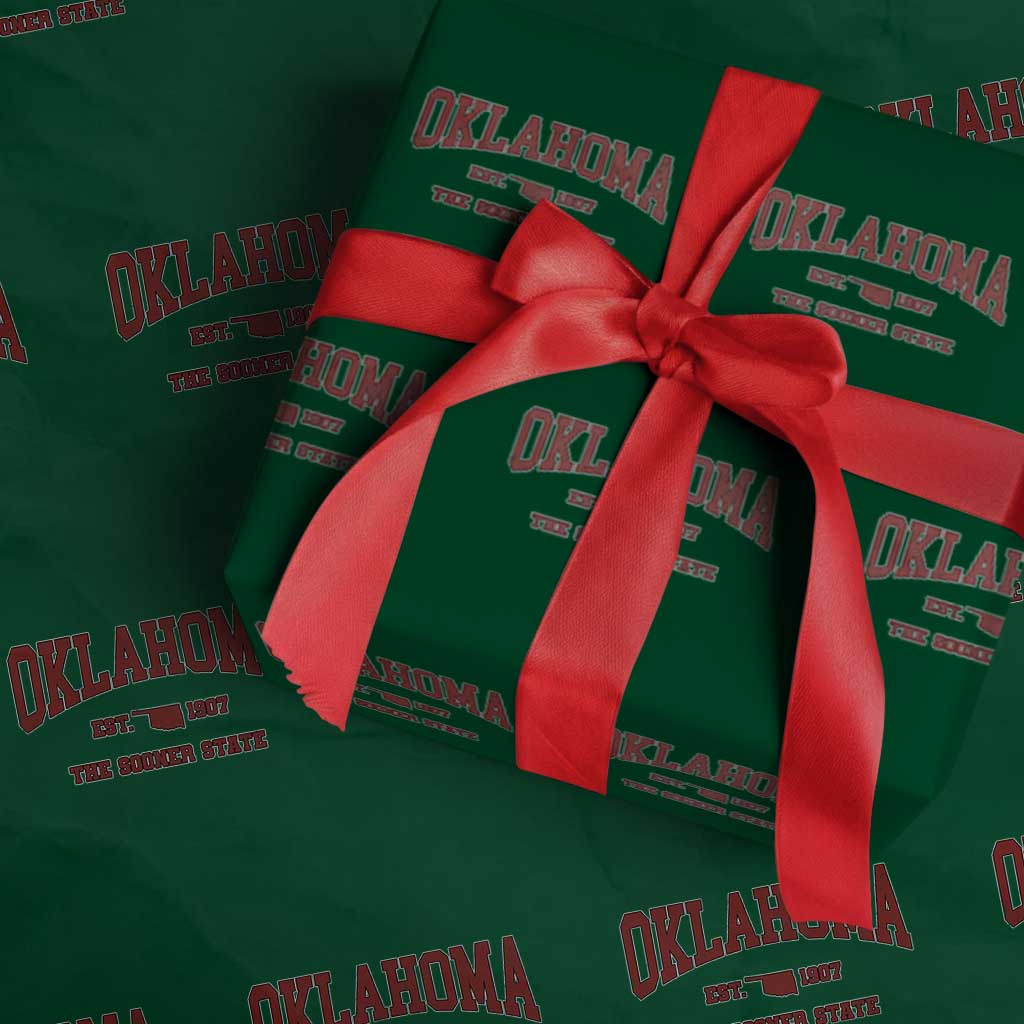 Oklahoma The Sooner State Sports Throwback Design Jersey Style Wrapping Paper Roll TS11 Green Print Your Wear