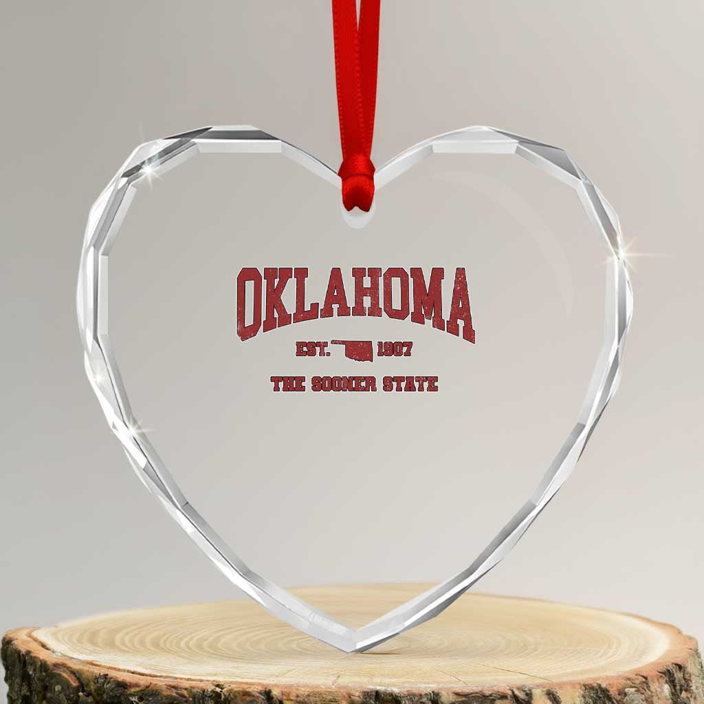 Oklahoma The Sooner State Sports Throwback Design Jersey Style Heart Crystal Glass Ornament TS11 Transparent Glass 3'' Heart Print Your Wear