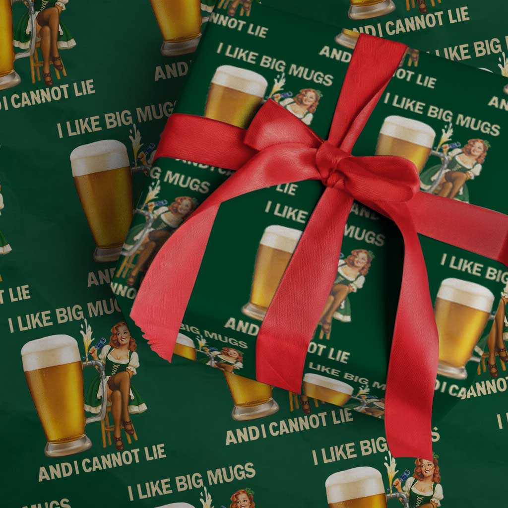 Oktoberfest Beer Wrapping Paper Roll Funny I Like Big Mugs Pin Up Girl Dirndl TS10 Green Print Your Wear