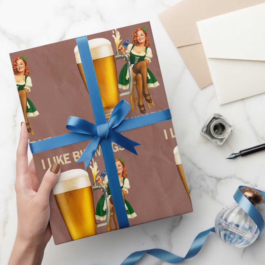 Oktoberfest Beer Wrapping Paper Roll Funny I Like Big Mugs Pin Up Girl Dirndl TS10 Mocha Print Your Wear