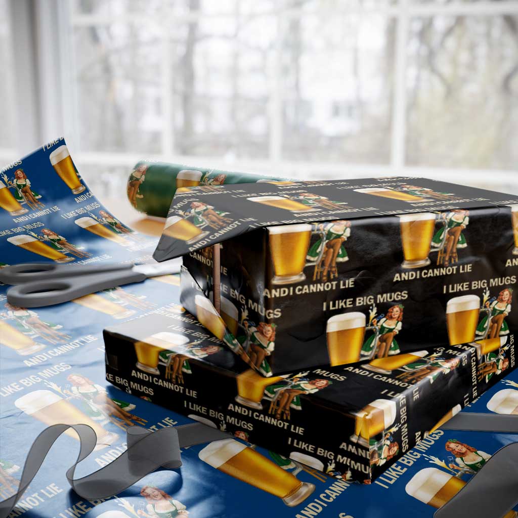 Oktoberfest Beer Wrapping Paper Roll Funny I Like Big Mugs Pin Up Girl Dirndl TS10 Black Print Your Wear