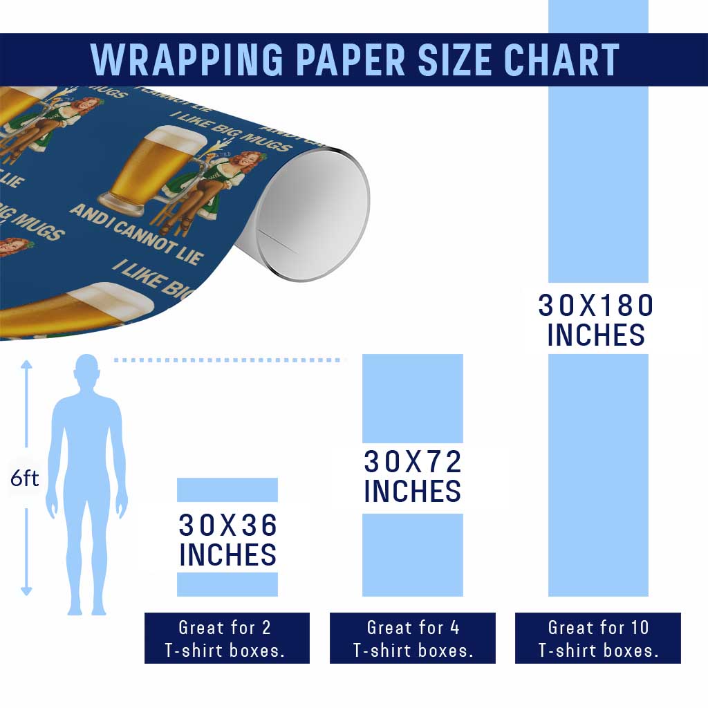 Oktoberfest Beer Wrapping Paper Roll Funny I Like Big Mugs Pin Up Girl Dirndl TS10 Print Your Wear