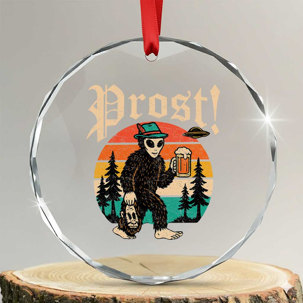 Oktoberfest Bigfoot Alien Beer Crystal Glass Ornament Retro German Sasquatch Beer TS10 Transparent Glass 3'' Circle Print Your Wear