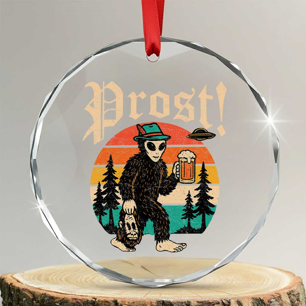Oktoberfest Bigfoot Alien Beer Crystal Glass Ornament Retro German Sasquatch Beer TS10 Transparent Glass 3'' Circle Print Your Wear