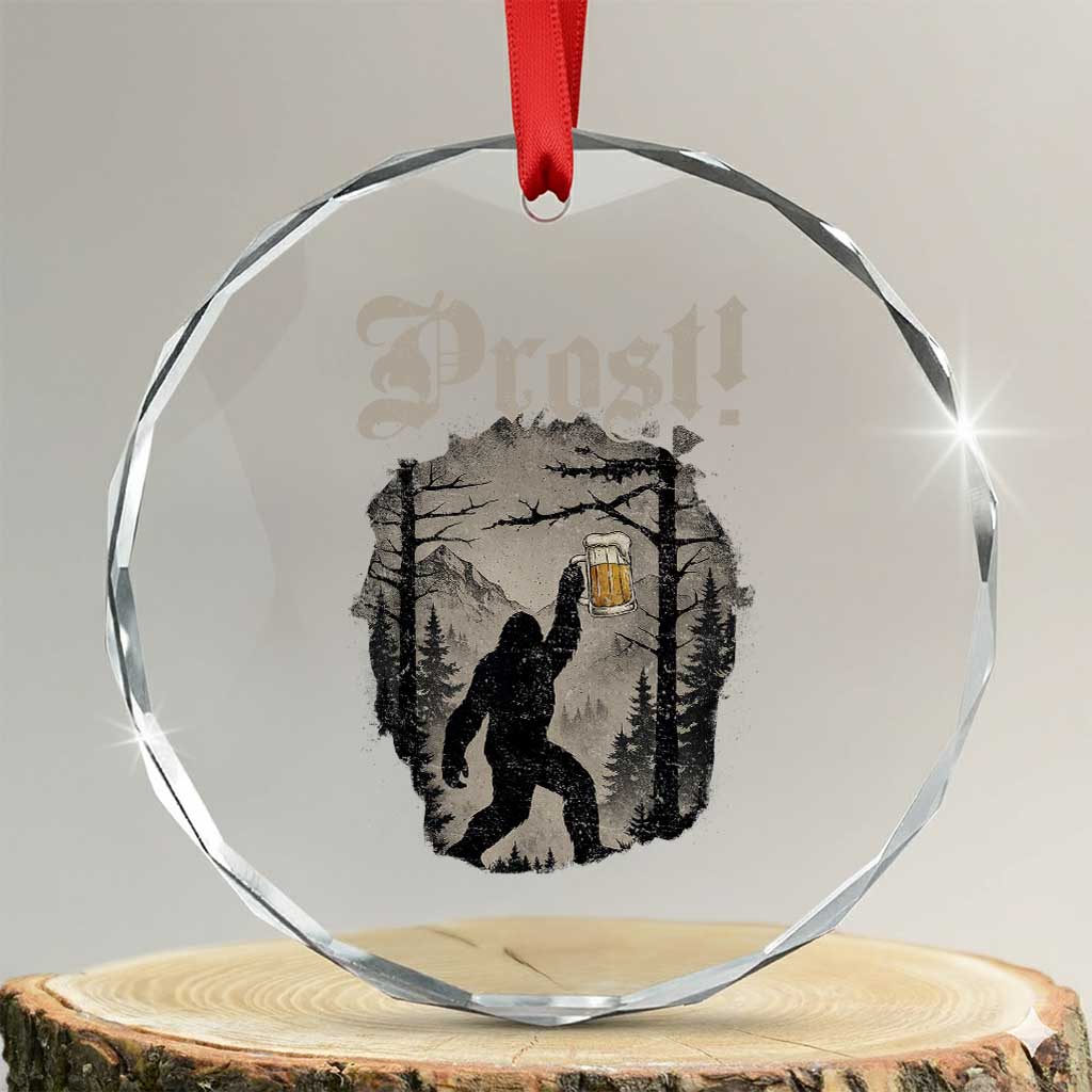 Oktoberfest Bigfoot Crystal Glass Ornament Vintage Forest Sasquatch Drinking Prost TS10 Transparent Glass 3'' Circle Print Your Wear