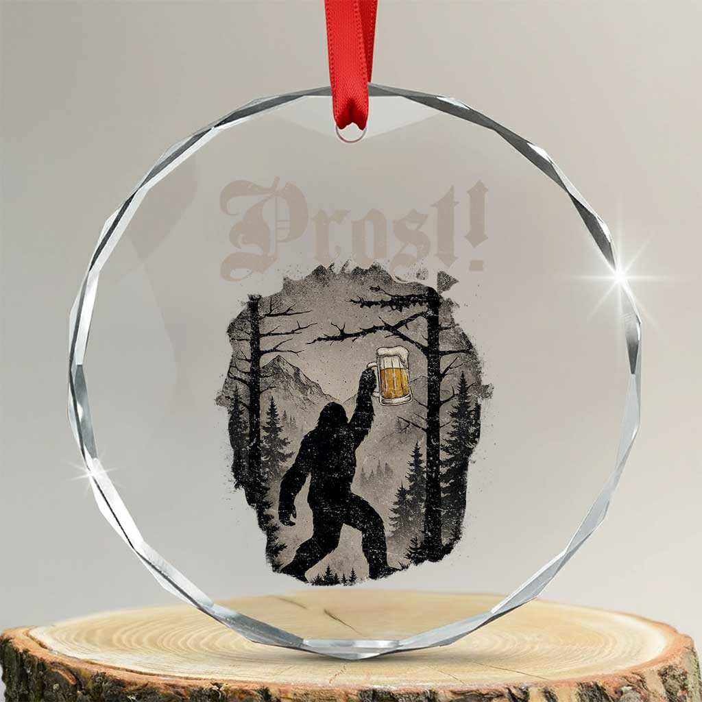 Oktoberfest Bigfoot Crystal Glass Ornament Vintage Forest Sasquatch Drinking Prost TS10 Transparent Glass 3'' Circle Print Your Wear