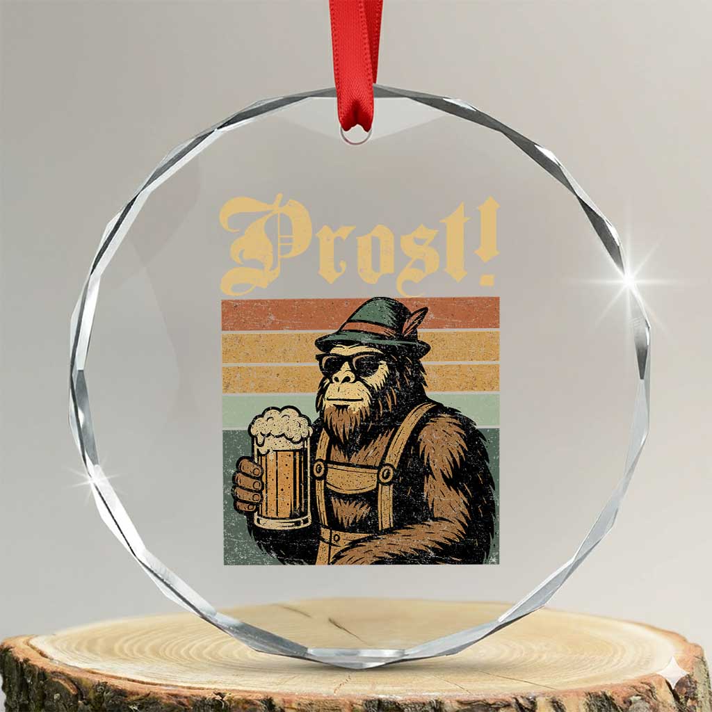 Oktoberfest Bigfoot Crystal Glass Ornament Vintage German Sasquatch Drinking Prost Lederhose TS10 Transparent Glass 3'' Circle Print Your Wear